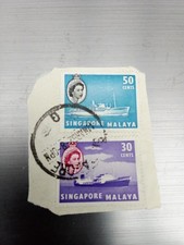 Timbres Singapour-Malaya 1955 oblitérés-Reine Elizabeth II