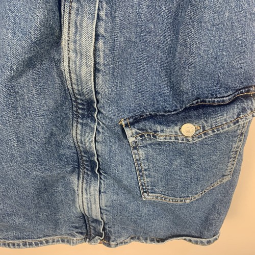 ZARA Denim Front Zip Retro Mini Dress Blue Pocket Sleeveless Fitted Sz M - Foto 5 di 12