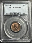 1937 D LINCOLN WHEAT CENT PCGS GRADED MS 63 RB