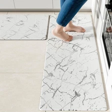 Silver Foil Stamped Marble Kitchen Mats for Floor 2PCS Cushioned Anti Fatigue...