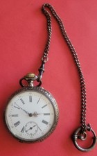 Ancienne montre gousset métal argenté décor poilu "halte qui vive"