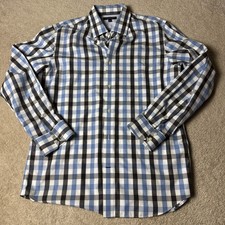 Banana Republic Non Iron Slim Fit Mens Plaid Button Up Shirt Large Blue DISCOLOR