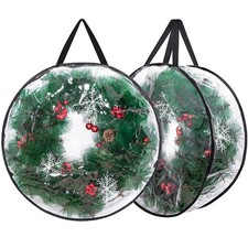 2-Pack Christmas Wreath Storage Container 24'', Clear Wreath Storage Bags wit...