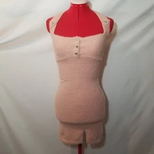Size S Pink Fuzzy Halter Dress Heart Shank Buttons