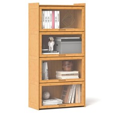 Freestanding 4 Level Bamboo Display Cabinet with Clear Doors 140cm Height