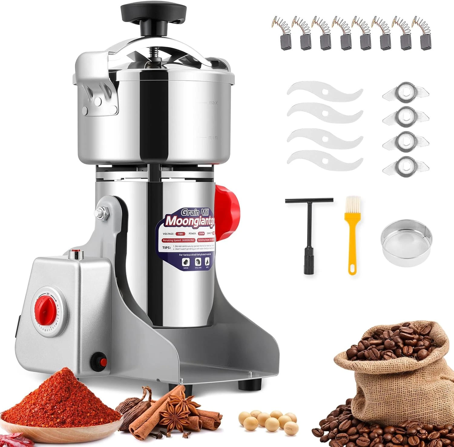 800G High-Speed Electric Grain Mill Grinder for Spices & Herbs