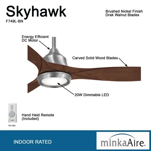 Minka Aire Skyhawk 60" Ceiling Fan - Dark Walnut 3-Blade Remote Control - Picture 6 of 6