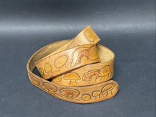 Vintage Tooled Leather Western Mushrooms Forest Wood Belt Brown Unisex 48  D6