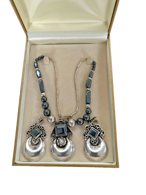 Veronese Vintage silver (hallmarked 925) and marcasite necklace and earrings set