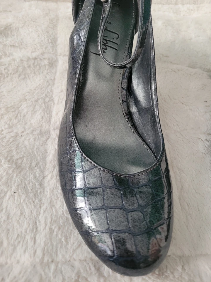 Zapatos de tacón Sam & Libby talla 9M gris plata estampado de cocodrilo para mujer Mary Jane Foto 4 de 4