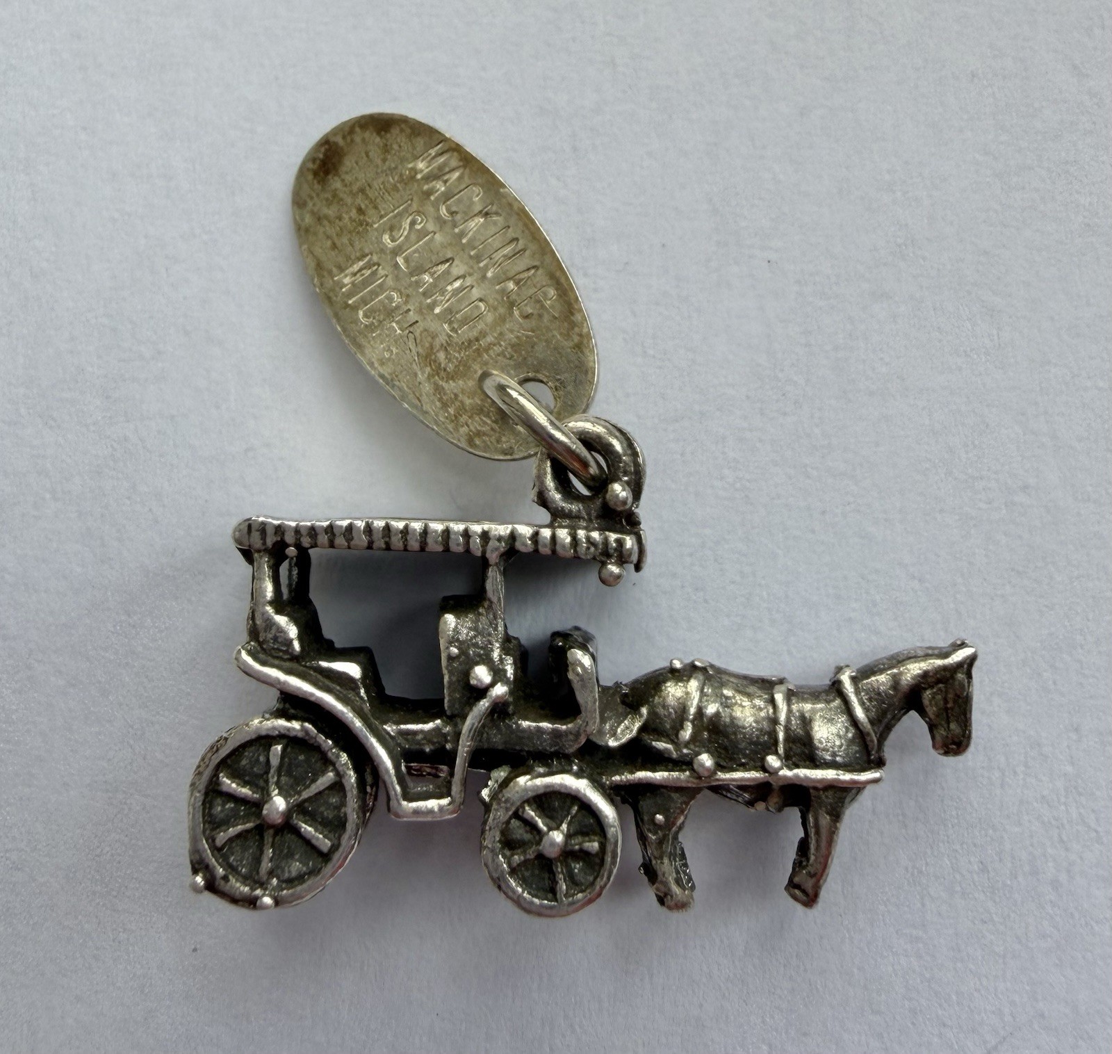 Vintage Mackinac Island Michigan Sterling Silver Horse & Carriage Charm