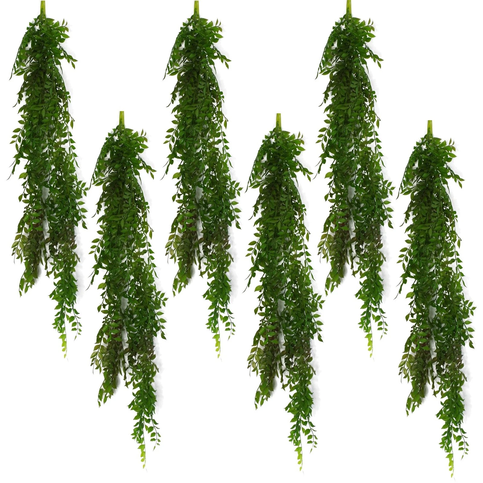 Hanging String of Pearls Fern Plant 6x100cm Dark Green Artificial 6 Pack Plastic