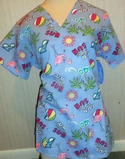 Carol's Scrubs Ladies Beach Summer Fun Scrub Top Sizes Small, 2X
