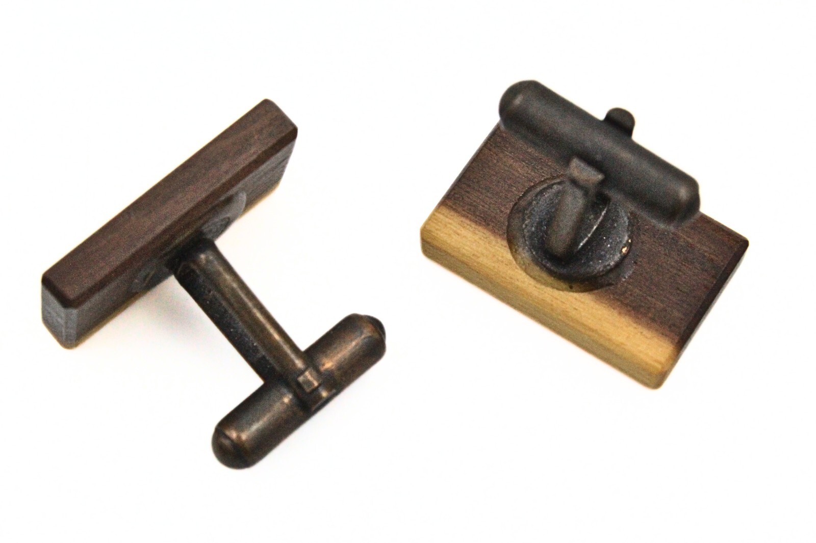 Distinguished MCM Rectangular Wood Copper Cufflin… - image 5