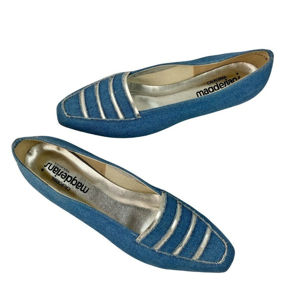Pisos de ballet de mezclilla vintage California Magdesians para mujer 10N azul plata borde crudo Foto 4 de 4