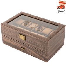 24 Slots Watch Box Watch Case Mens Jewelry Holder Watch Display Case w/ Drawer