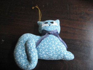 Vintage Blue Fabric Reclining Cat Kitty Christmas Ornament
