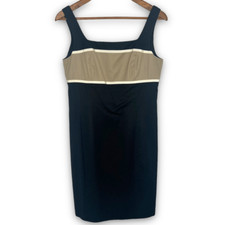 Ann Taylor Women's Black Tan Colorblock Square Neck Tank Bodycon Dress Size 8
