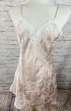 Vintage Flirty Negligee Nighty Lingerie Babydoll Dusty Pink Lace Brocade Sz 8