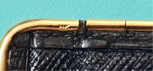 VINTAGE CARTIER 14K SOLID YELLOW GOLD RIM CROCODILE CHECKBOOK WALLET BIFOLD - Picture 10 of 12
