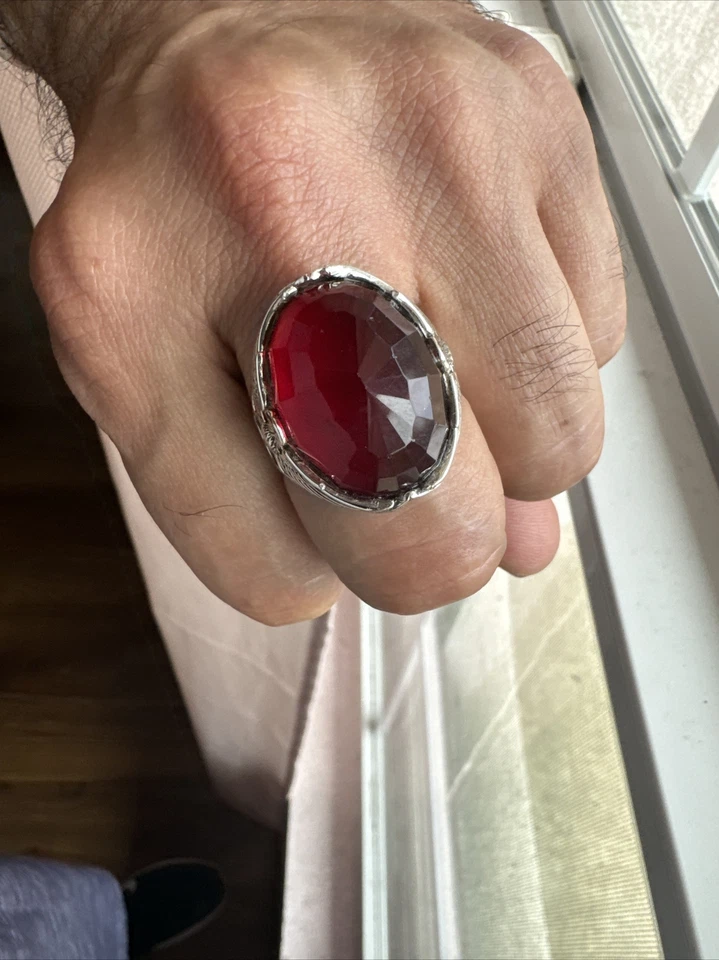 Eagle Ruby Stone Jewelry Turkish Handmade .925 Sterling Silver Men's Ring Sz 15 - Image 2 of 4