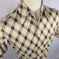 Vintage 60s 70s Argyle Disco Dance Mod Retro Atomic Hollywood Polyester Shirt M
