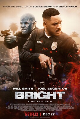 Bright movie poster  : 11'' x 17'' inches : Will Smith, Joel Edgerton
