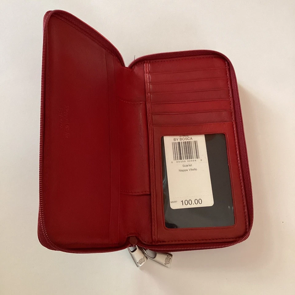 "Bolso clutch Bosca doble cremallera rojo escarlata Napa Vitello para mujer talla 7,25"" nuevo" Foto 3 de 4