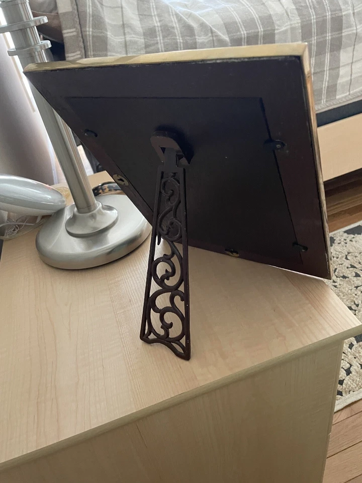 Espejo de latón MCM Hollywood Regency marco de bambú soporte trasero ornamentado de metal 12x9,5 Foto 3 de 4