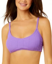 Salt + Cove Juniors' Purple Popcorn-Rib Bralette Bikini Top, Size Medium