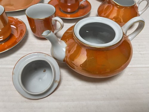 G.H.B. Co. Bavaria Lusterware Stunning Eighteen Piece Tea Set Sauce Orange Peach - Picture 6 of 11