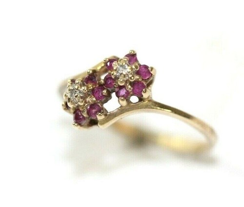 0.68 Ct Ruby & Lab Grown Diamond Prong Ring 10k Solid Yellow Gold - Picture 5 of 5