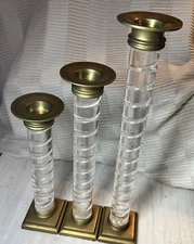 MCM Loren Marsh Murano Candle Holder Lucite & Brass Candlestick VTG Fantastic!