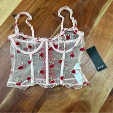 NASTY GAL Rose Embroidered Corset Ruffle Lingerie Size US 6/UK 10 Rosette
