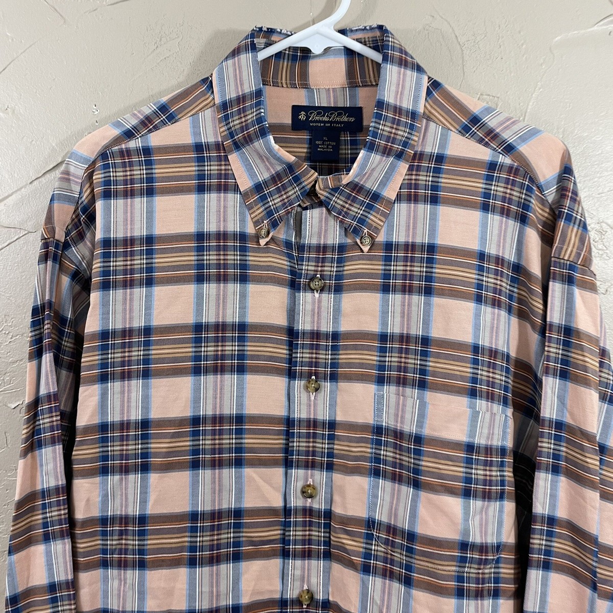 Vtg 90s BROOKS BROTHERS Shirt Men XL Button Down Blue Pink Plaid