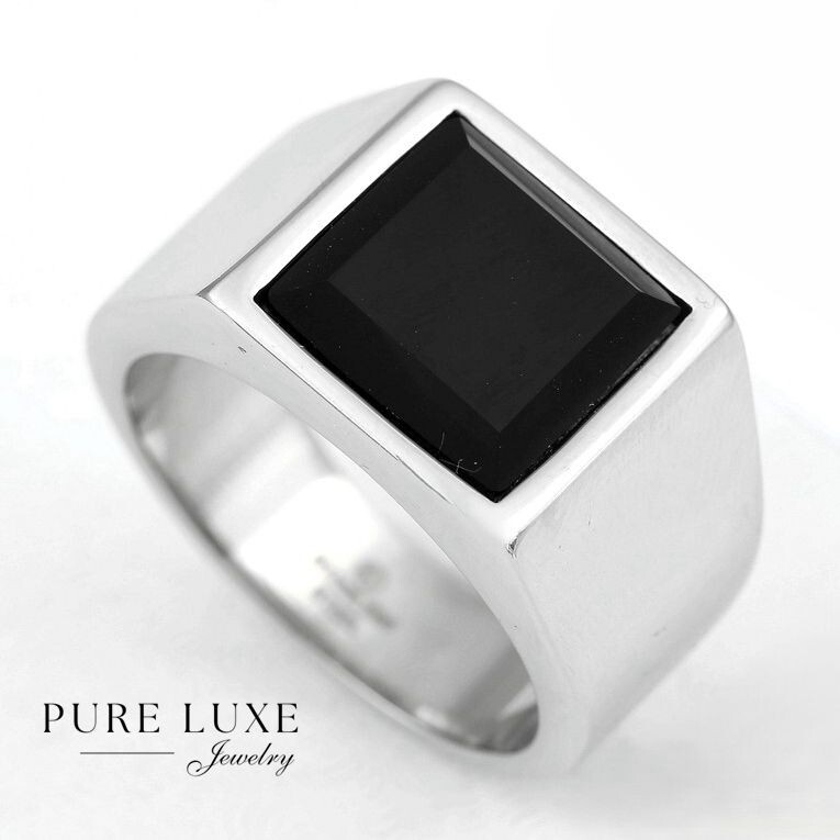 【VASEUL】Byzantine Square Onyx Ring Men's Stainless Steel,Square Black Onyx,Ring size 8 9-13