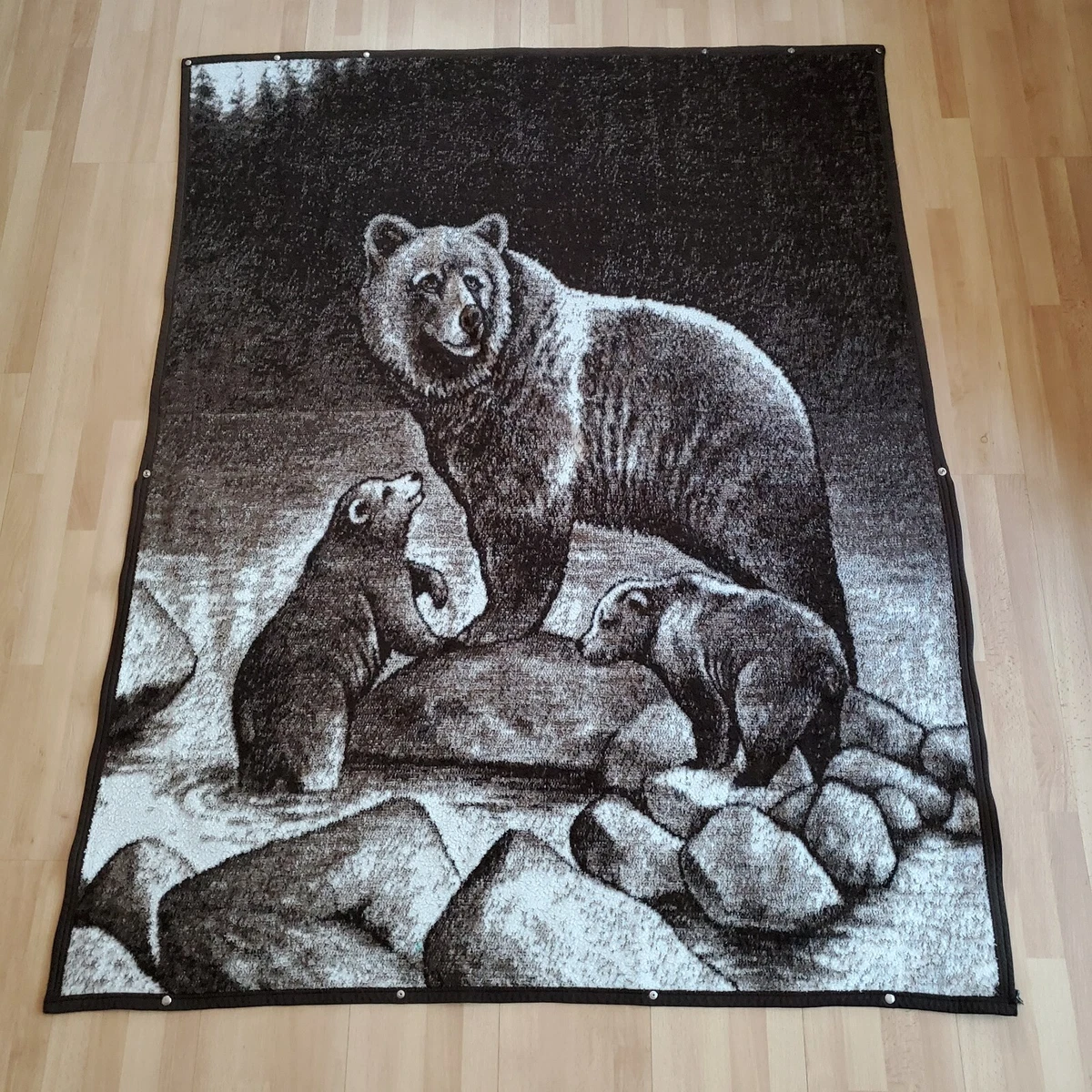 Vtg Biederlack Bear With Cubs Cuddle Wrap Stadium Blanket Wearable Snap USA