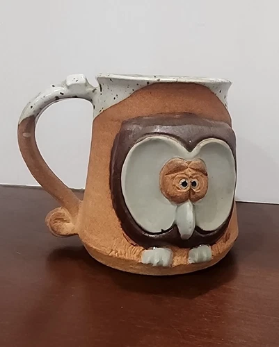 Owl Mug 3D Stoneware Coffee Cup Vintage Decor