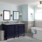 61 in. Double Wooden Vanity Blue Gray Granite Rectangle Sink