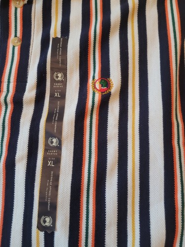 Duck Head Mens Orange/White/Navy Striped Short Sleeve Polo Shirt XL NWT - Picture 2 of 5