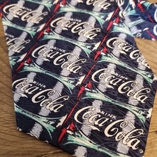 Coca Cola Men  s Neck Tie 100 Silk Blue Teal Red White