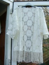 Used Cream Lace Style Jacket With Fringe For Holiday Etc.size 12.