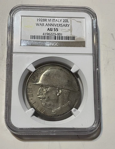 Italy - 1928 Large Silver 20 Lire (NGC AU 55) - Scarce
