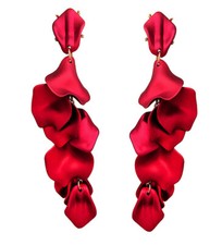 Valentine Theme Red Multi Rose Large Petal Dangle Drop Earrings for Women