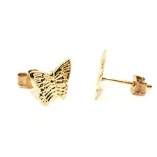 9ct Gold Stud Earrings Butterfly Design, Post and Backs Also 9ct Yellow Gold