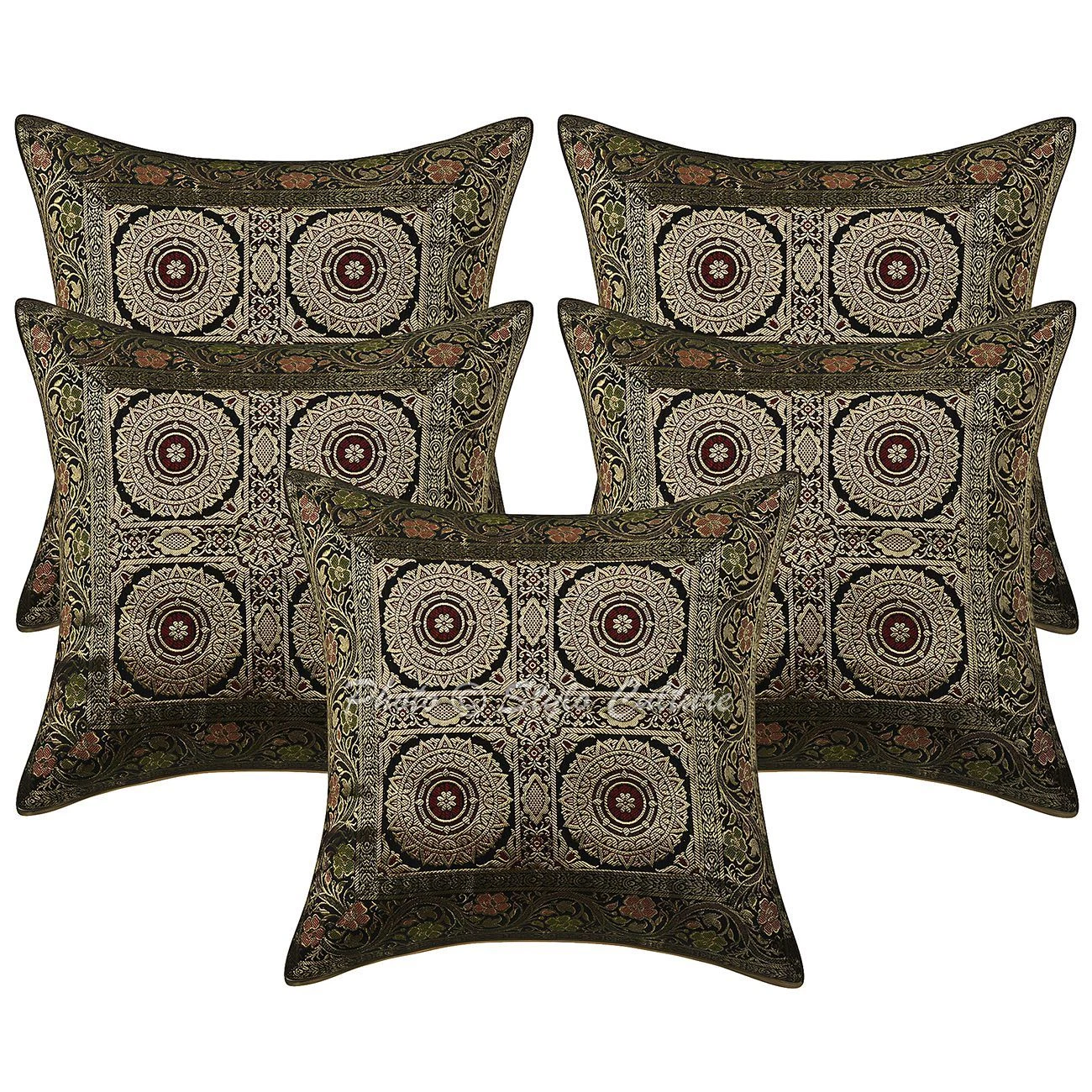 Cotton Brocade Sofa Pillow Cases Decorative 16" Indian Jacquard Cushion Covers
