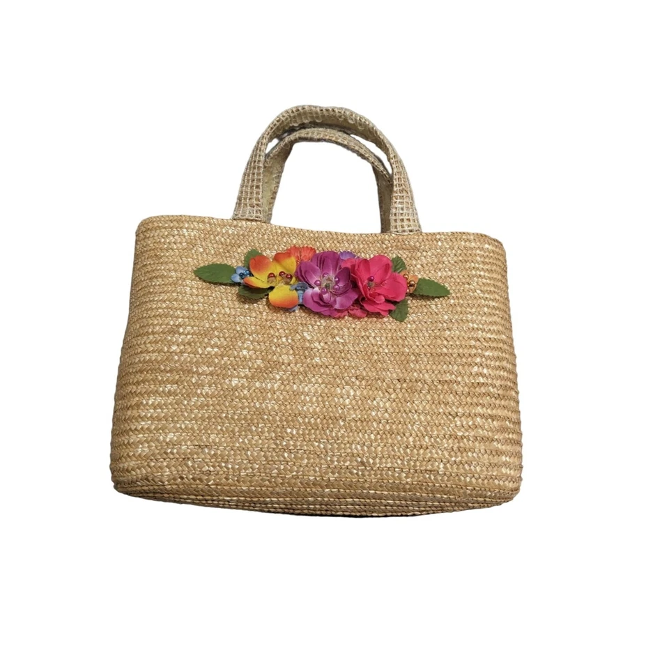 De colección St Johns Bay Paja Monedero Bolso de Mano Flores Crucero Playa 14x10x4 Pulgadas Foto 4 de 4