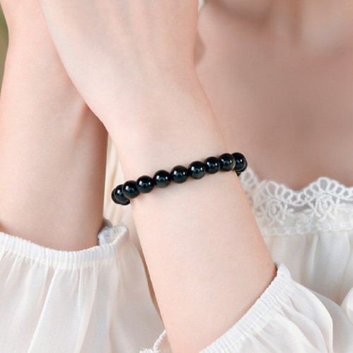 Natural Gold Bracelet Cat Eye Double Gold Eye Gold Obsidian Bead Bracelet - Picture 2 of 10