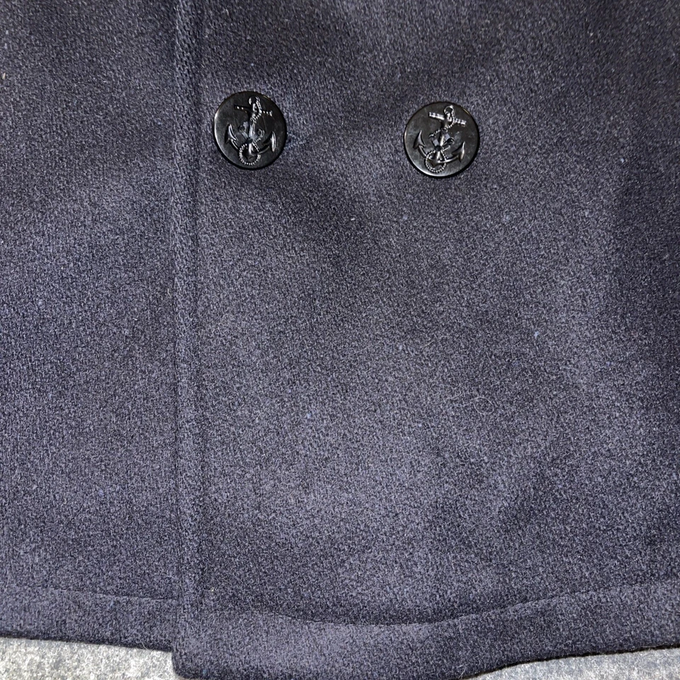 复古 Cooper 豌豆大衣双排扣 100% 羊毛海军蓝红色衬里男女通用 40 码 — 第 3/4 张图片