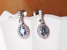 Santamaria Aquamarine & Natural Zircon Dangle Halo 925 Sterling Silver Earrings